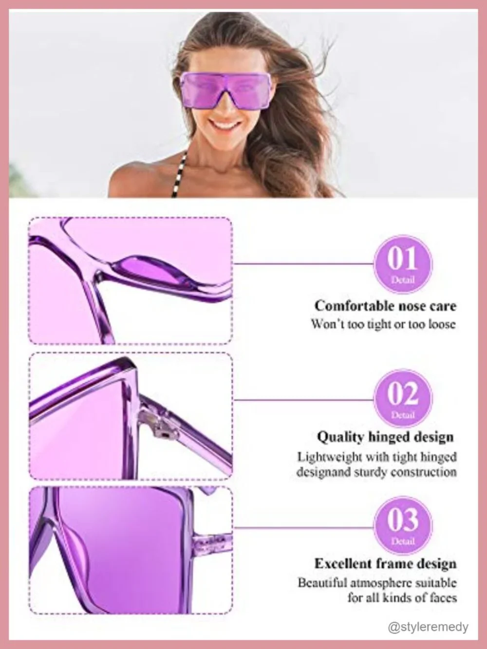 3PC Oversized Square Sunglasses Flat Top Fashion Shades PC Plastic